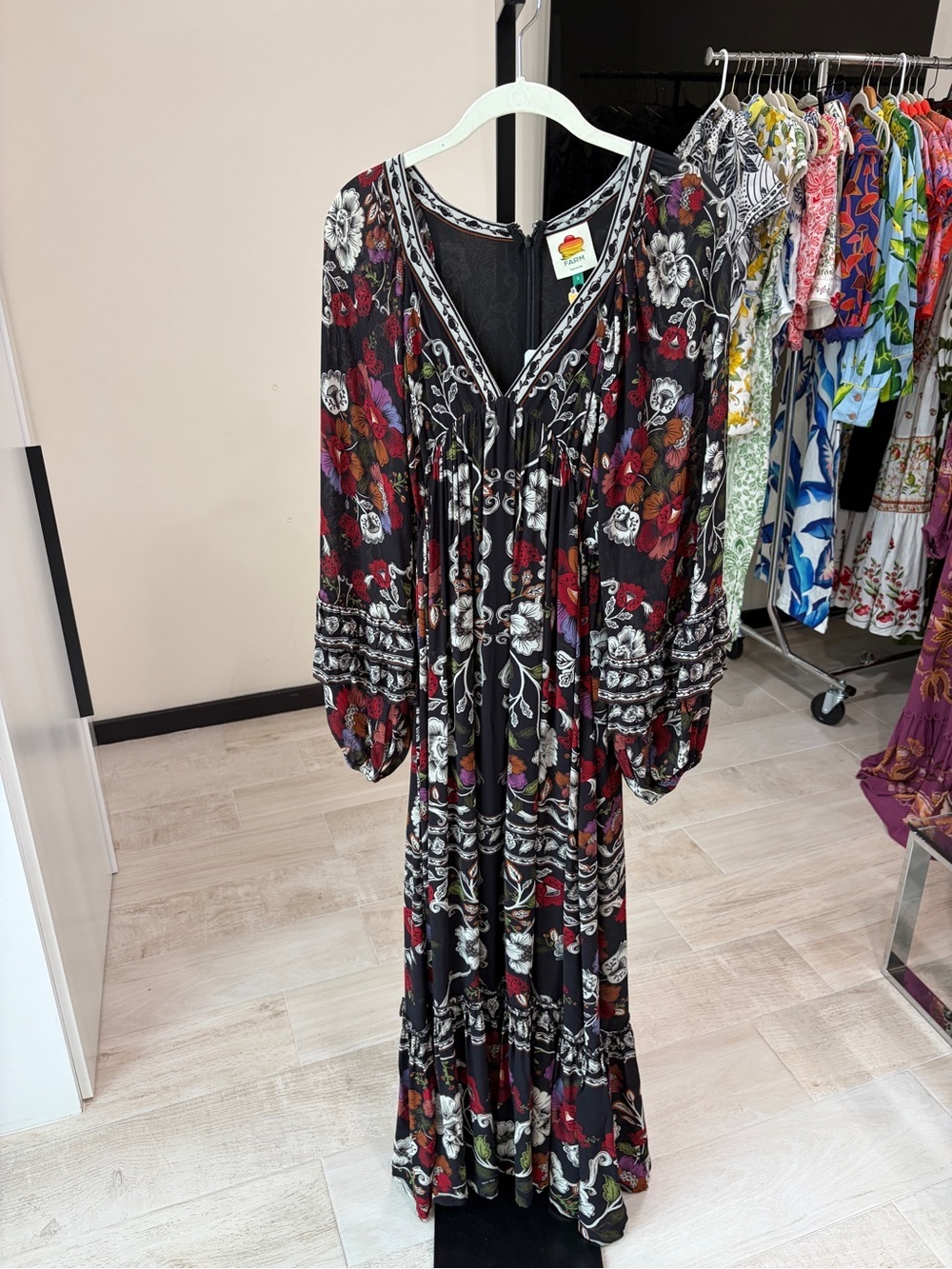 Farm Rio: Black Rococo Flowers Ruffled Maxi
Dress - Picture 4 of 12